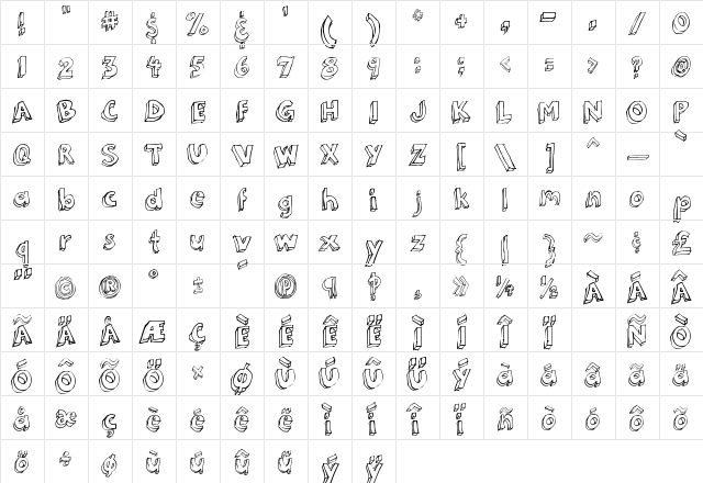 3Dumb Pro Regular Character Map