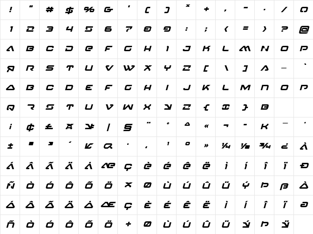 4114 Blaster Bold Italic Bold Italic Character Map