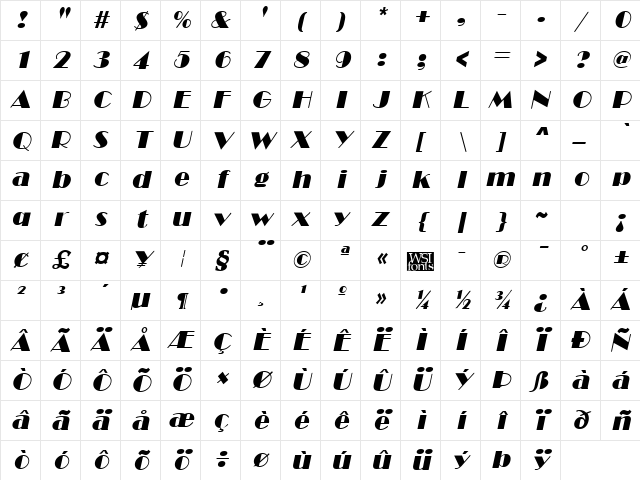 Marquee Italic Character Map
