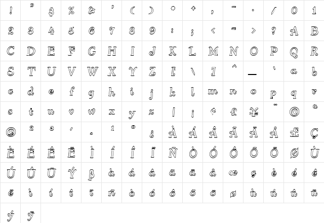 4ArmJoltScriptHollow Regular Character Map
