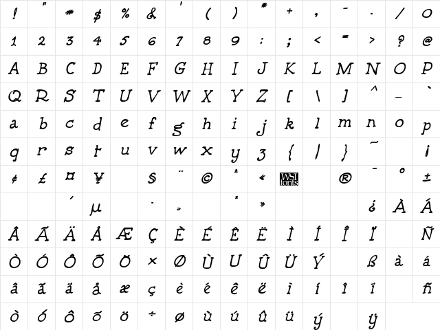 5thGrader Bold Italic Character Map