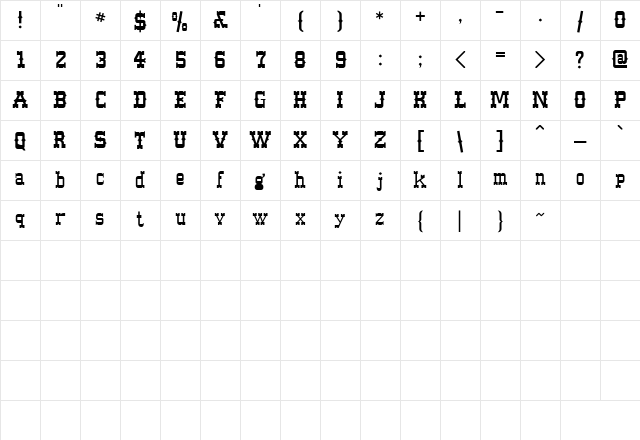 62 Regular Character Map