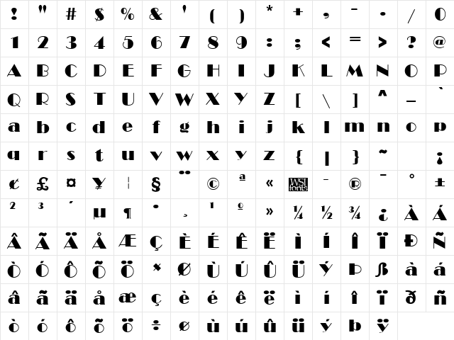 Marquee Regular Character Map