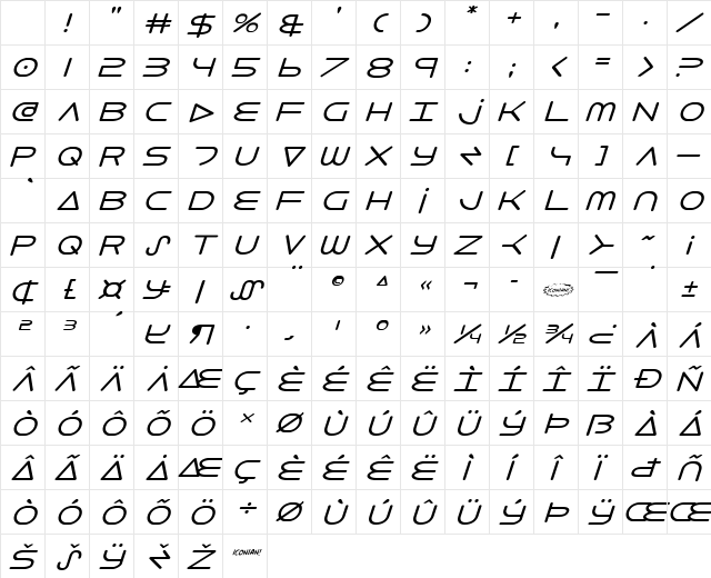 8th Element Italic Italic Character Map