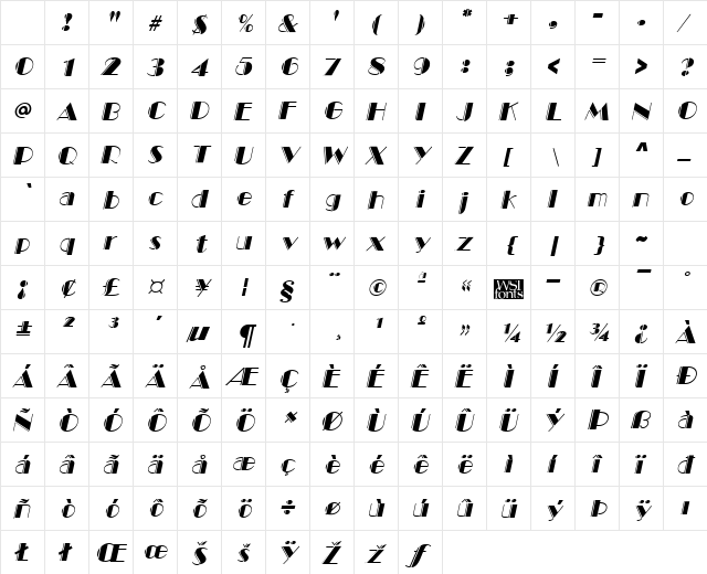MarqueeEngraved kursiv Character Map MarqueeEngraved kursiv Character Map