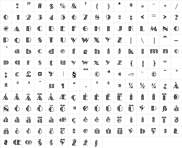 MarqueeFlash Regular Character Map