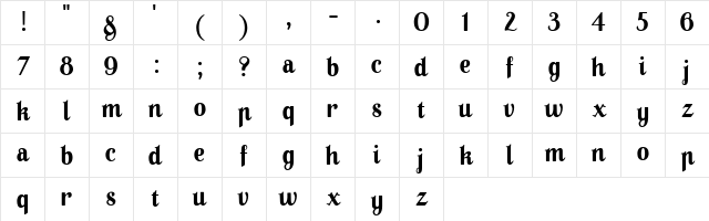 A Pompadour Display Sample Regular Character Map