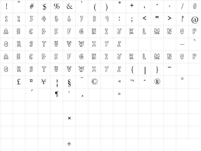 A Stitch Plus Nine Regular Character Map