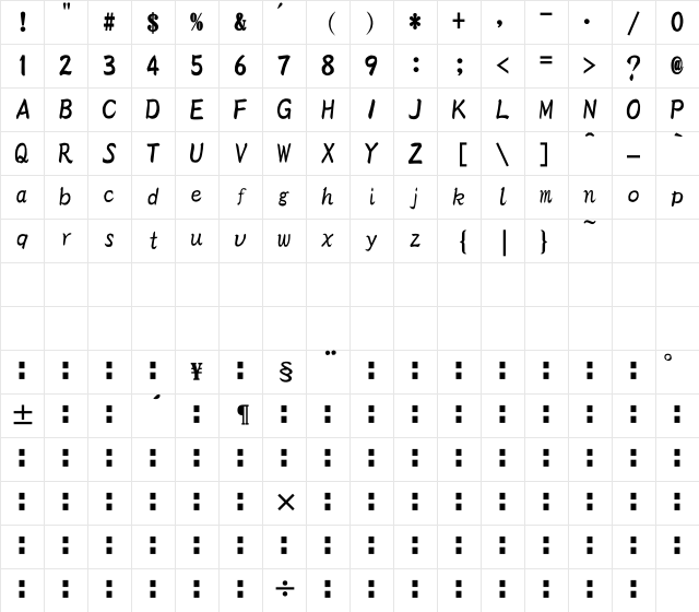 A_KsoKaisho Regular Character Map