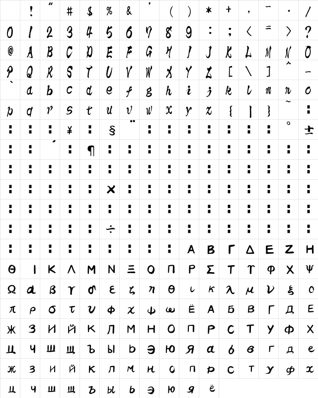 A_KsoTouryu Regular Character Map