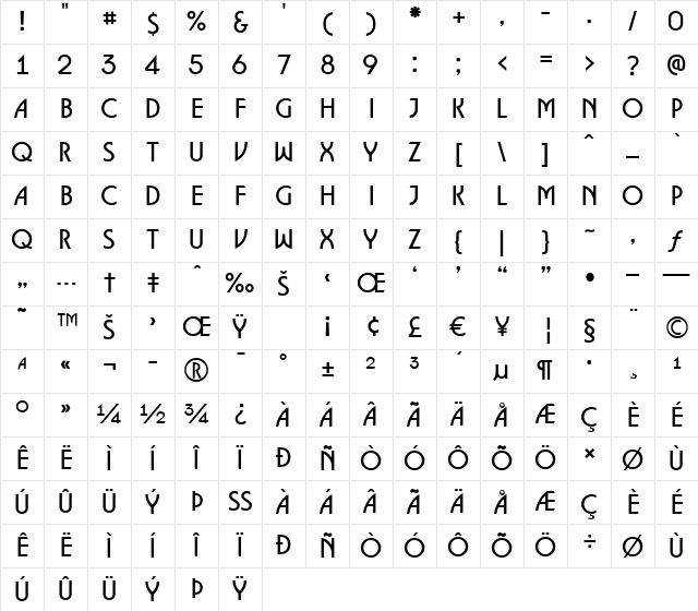 a_Lancet Regular Character Map
