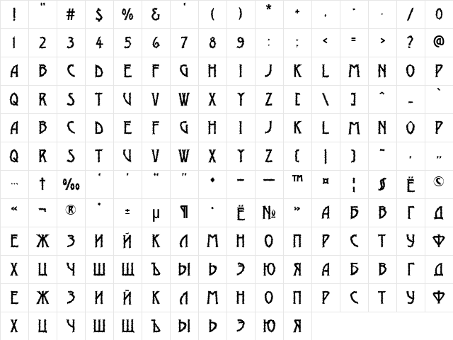 a_ModernoBrk Regular Character Map