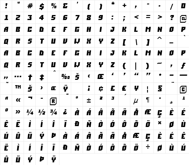 a_Simpler Bold Italic Character Map a_Simpler Bold Italic Character Map