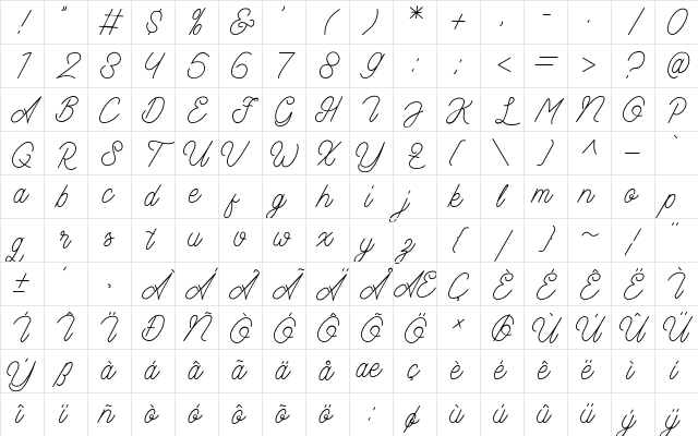 Aamono line Regular Character Map