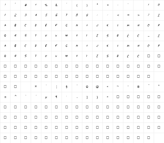 AarcoverPlain Regular Character Map AarcoverPlain Regular Character Map