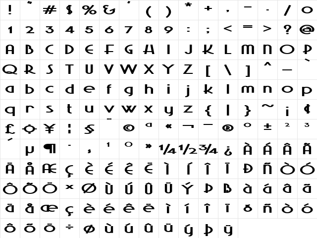 Abalaris Extra-expanded Bold Character Map