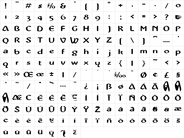 Abbey_Bold Normal Character Map