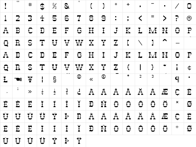 AbileneFLF Regular Character Map AbileneFLF Regular Character Map