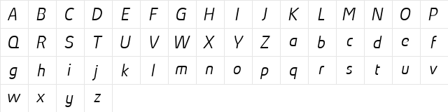 Absolut Pro reduced Italic Character Map