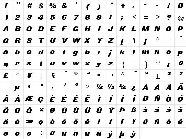 ATDerek Italic Character Map ATDerek Italic Character Map
