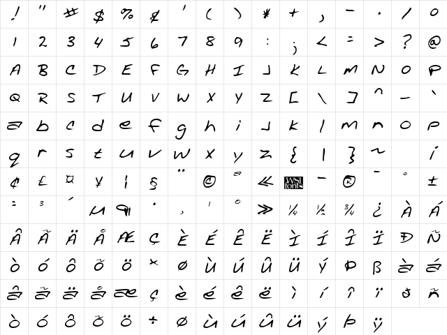 AcaciasHand Regular Character Map AcaciasHand Regular Character Map