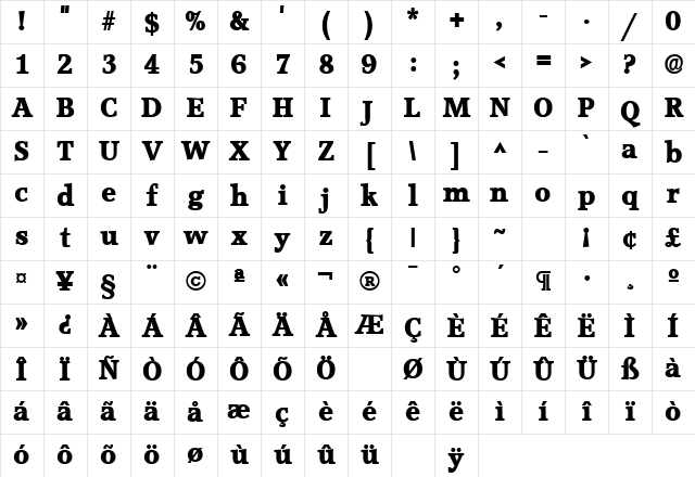 Accord Heavy SF Bold Character Map