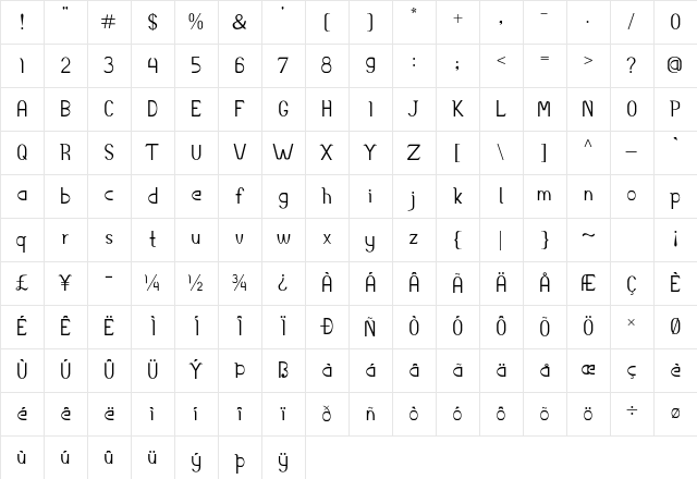 Accordion Regular Character Map