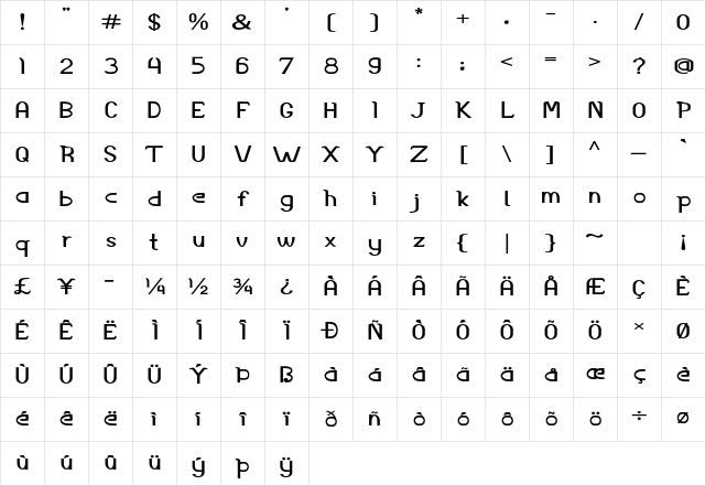 Accordion Expanded Bold Character Map