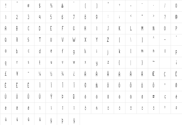 Accordion Extra-condensed Regular Character Map