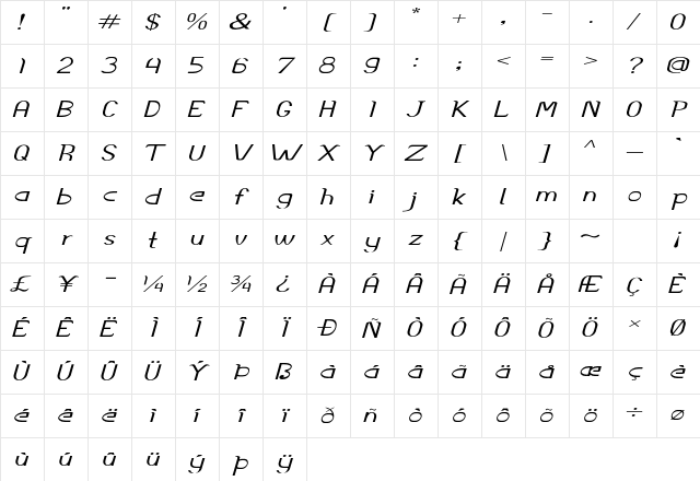 Accordion Extra-expanded Italic Character Map