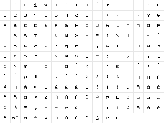 Ace Futurism Regular Character Map