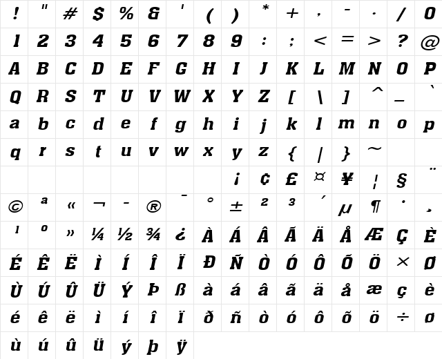 Ache-Extended Bold Italic Character Map Ache-Extended Bold Italic Character Map