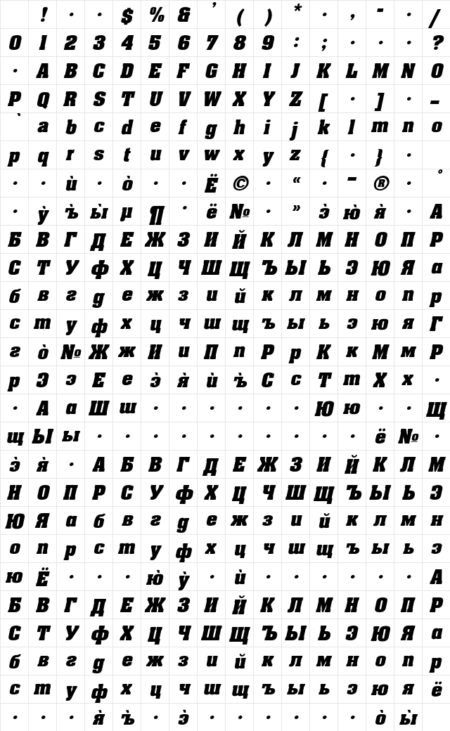 AchenCyr Bold Italic Character Map AchenCyr Bold Italic Character Map