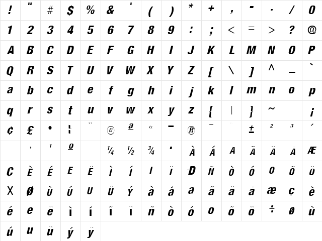 AcmoSSK Italic Character Map AcmoSSK Italic Character Map