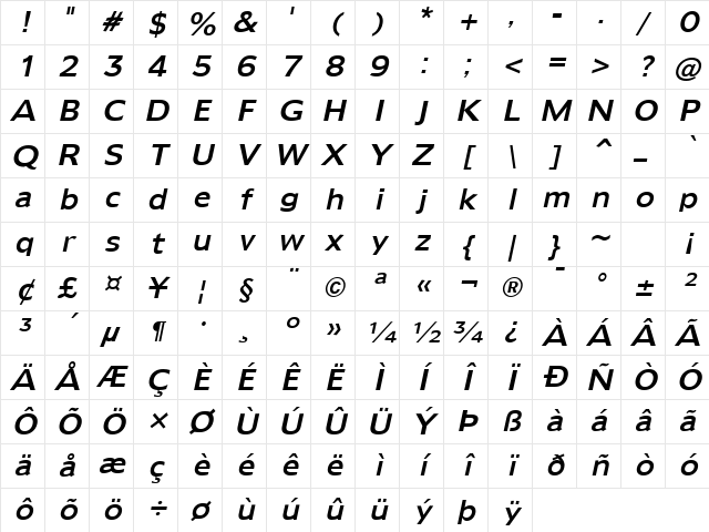 Adams Italic Character Map
