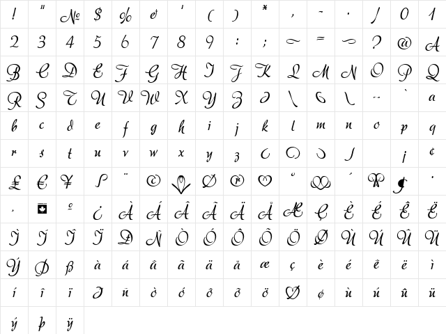 Adore Regular Character Map