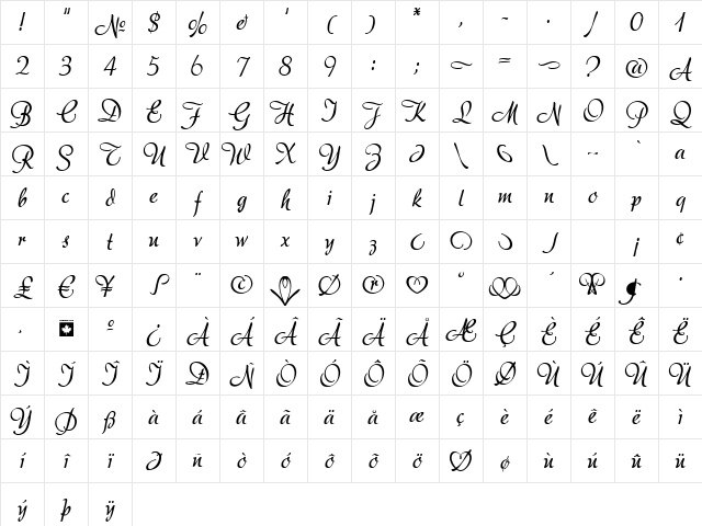 Adore Regular Character Map