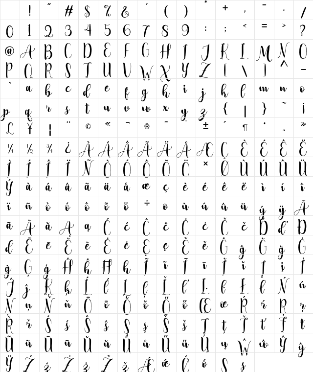 Adreena Script Demo Regular Character Map Adreena Script Demo Regular Character Map
