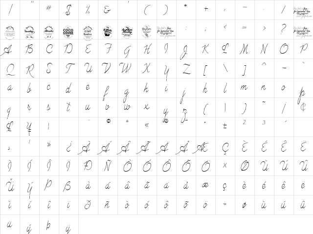 Advertising Script Monoline Regular Character Map