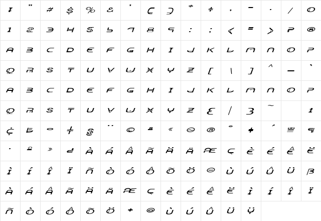 AeratorObliqueA Regular Character Map