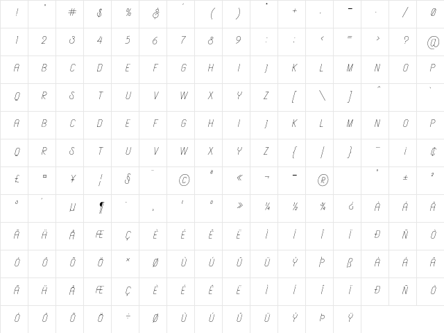 Aerioz Demo Regular Character Map