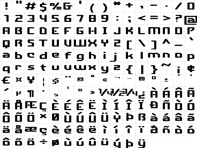 Aeris Corda Extra-expanded Bold Character Map