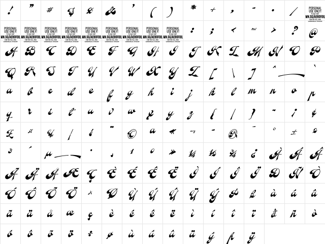 Aerofoil PERSONAL USE ONLY Regular Character Map