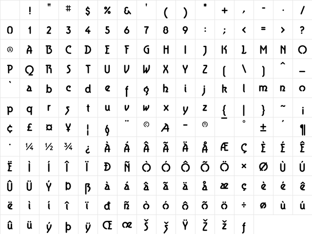 Aerolite Bold Regular Character Map Aerolite Bold Regular Character Map