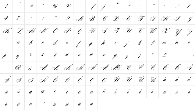 AeroliteScriptCP2 Medium Character Map