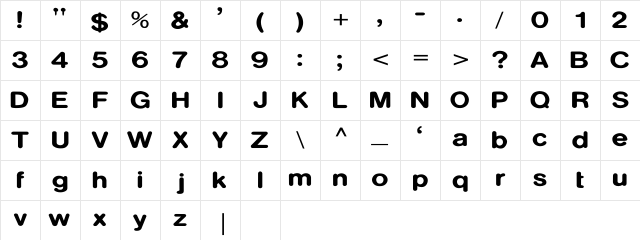 AeroSdBd Regular Character Map