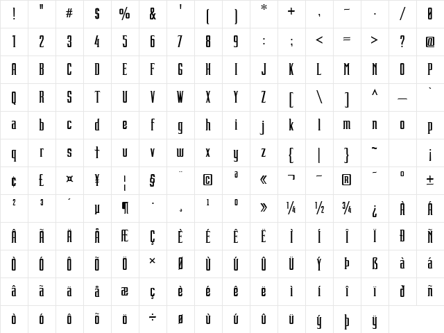 Afterflash Regular Character Map
