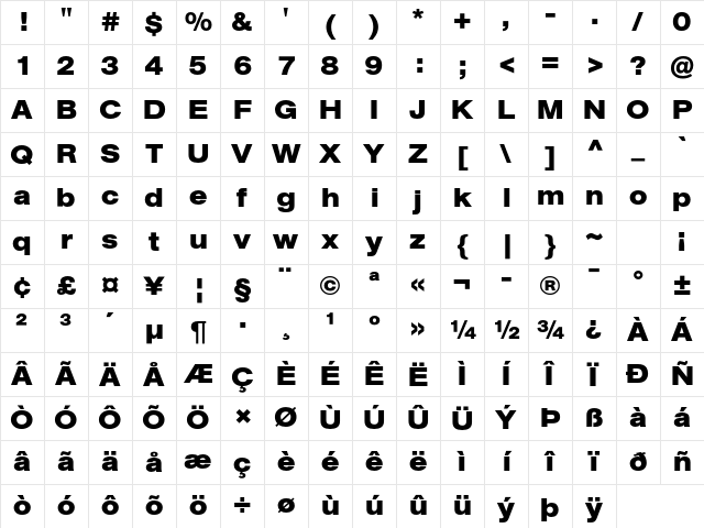 AG Book Ex Bold Character Map