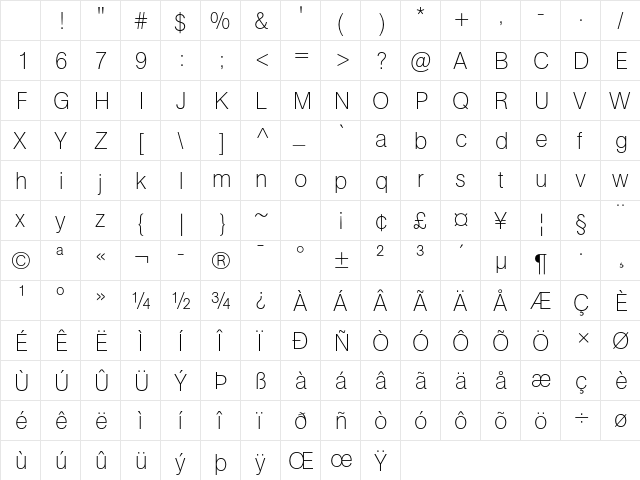 AG Book ExLt Regular Character Map AG Book ExLt Regular Character Map