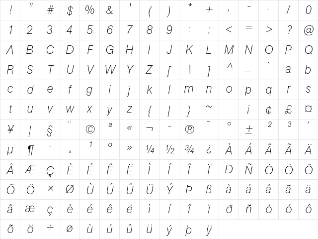 AG Book ExLt Italic Character Map AG Book ExLt Italic Character Map